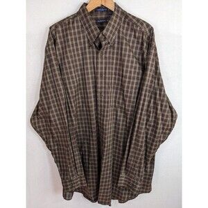GANT Button Down Mens XLT Autumn Oxford 100% Cotton Long Sleeve Brown Plaid